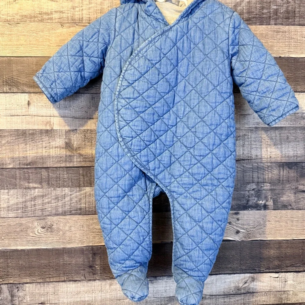 Baby‎ Gap Quilted Denim Hooded Bunting Snowsuit 6-12 Months Winter Snow Warm